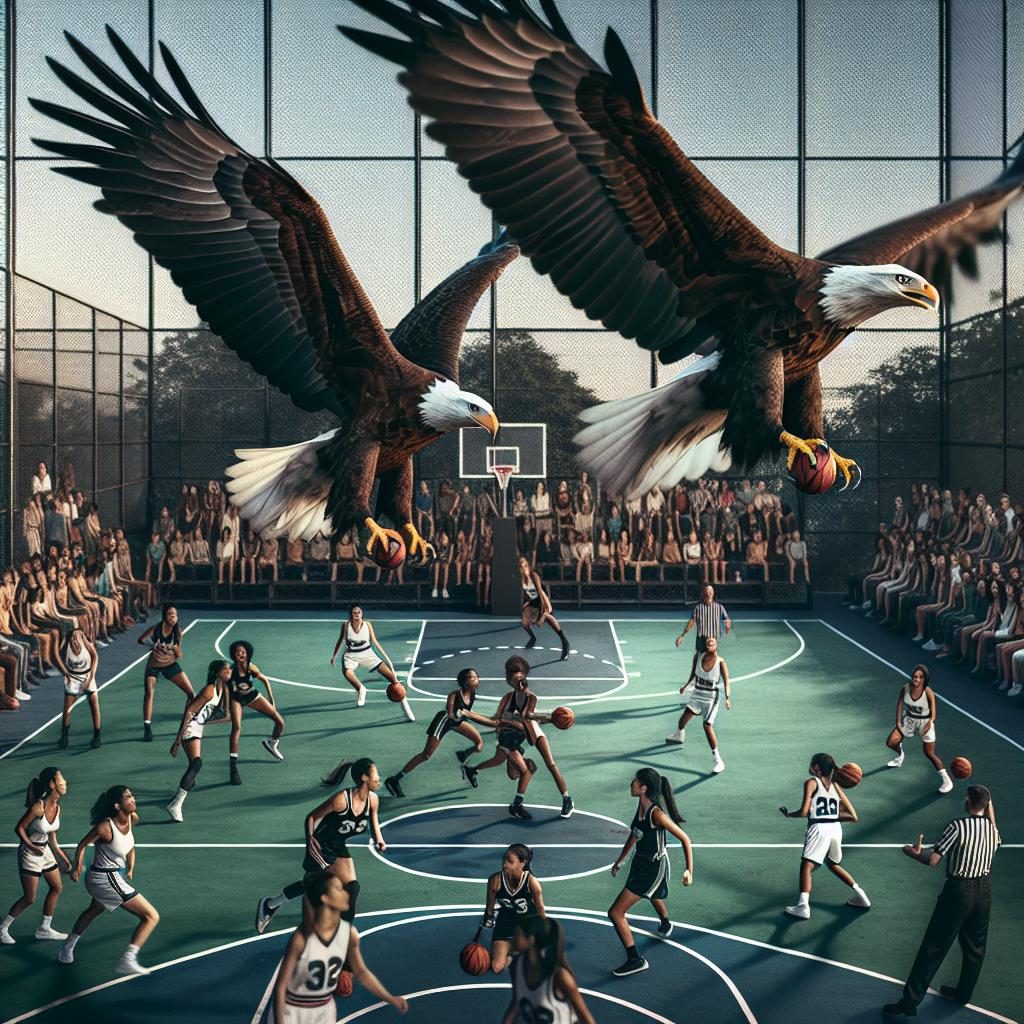 Eagles soaring over basketball court