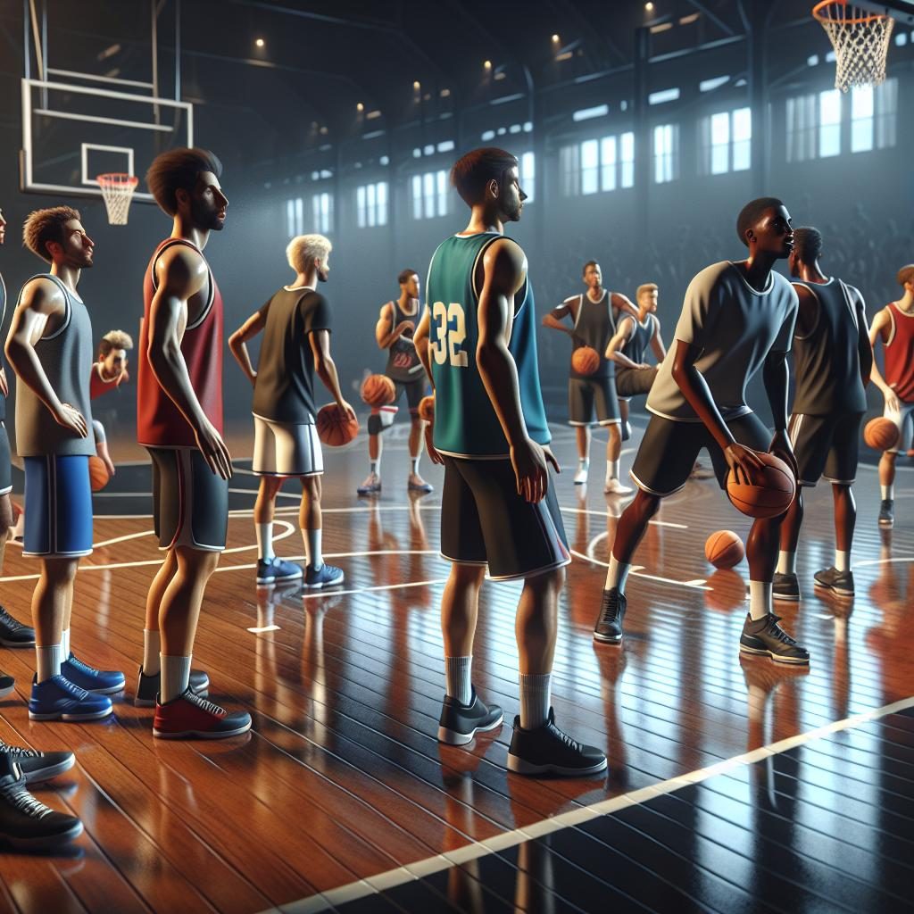 Basketball team preparing for game