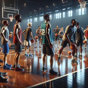 Basketball team preparing for game
