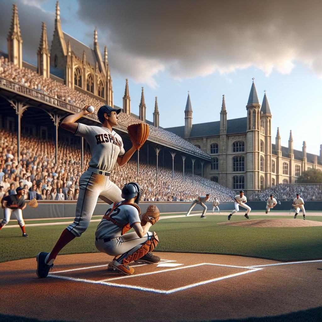 "University baseball game action"