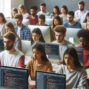 Students coding in classroom.