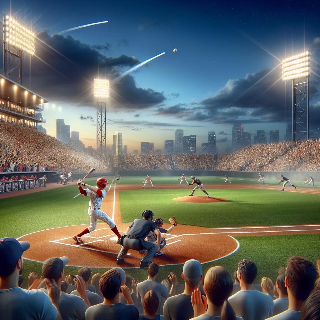 Baseball game ballpark scene.