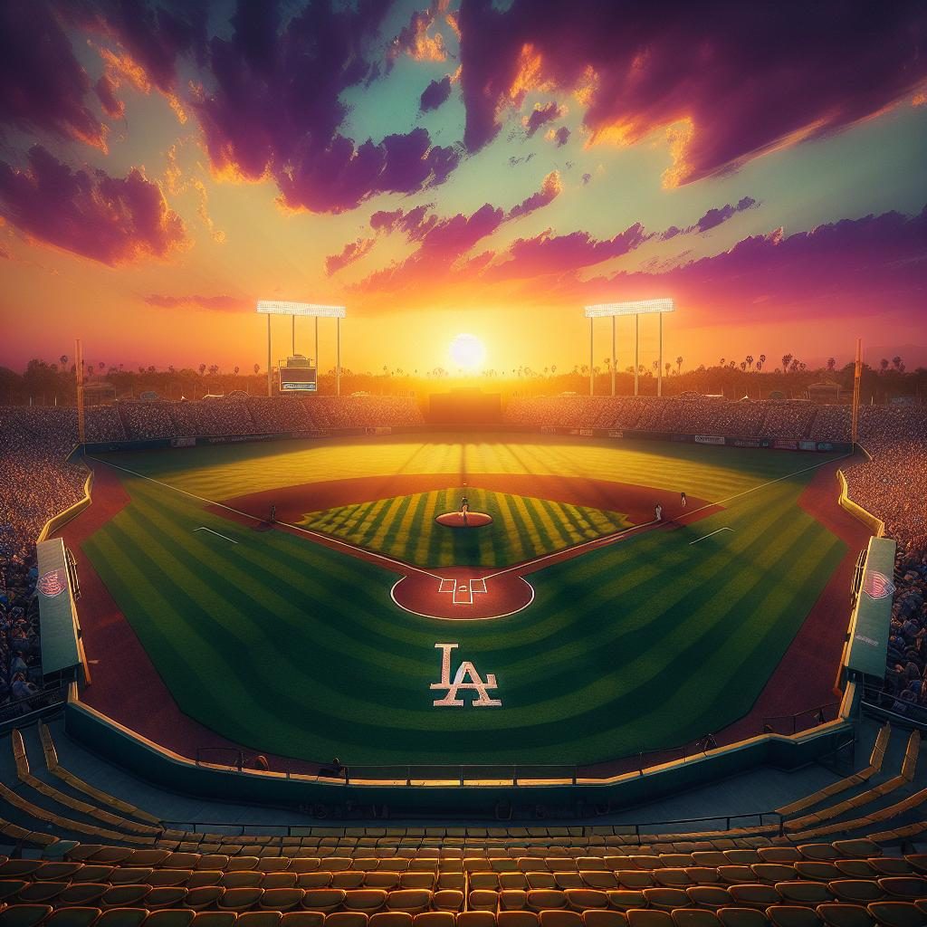 Baseball field at sunset.