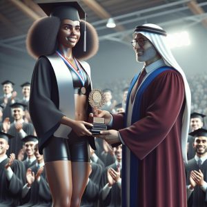 Athlete receiving graduate award.