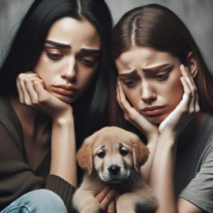 Two women, dead puppy.