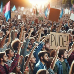 Political campaign rally crowd