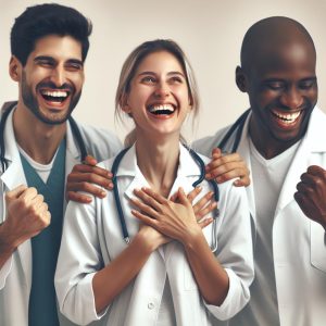 "Cardiologists celebrating medical milestone"