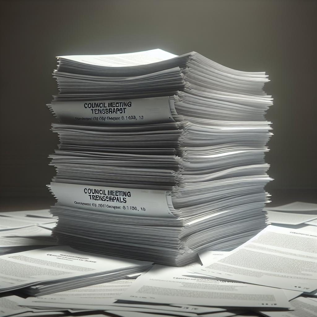 Piled up council meeting transcripts