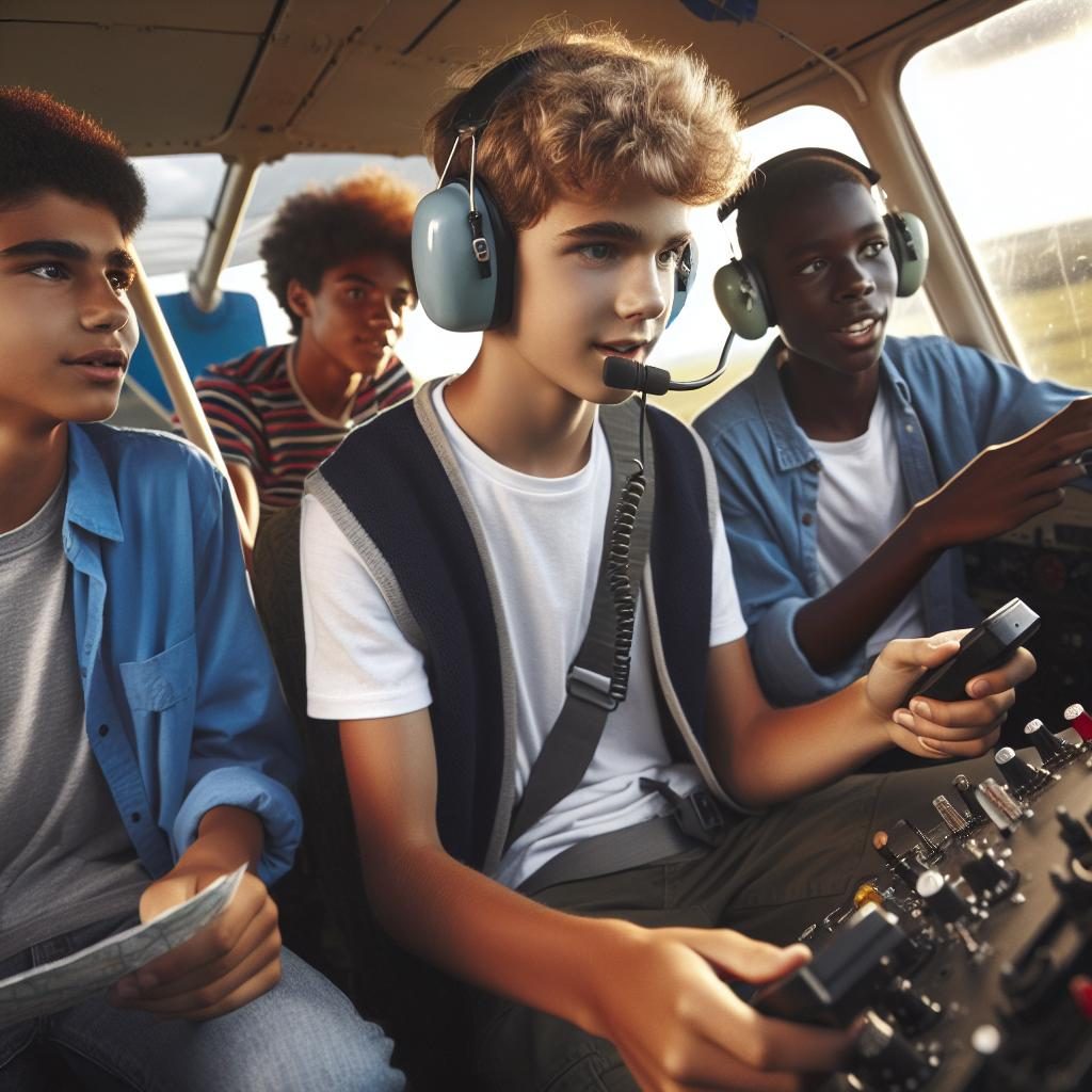 Teenagers flying planes enthusiastically.