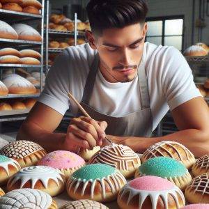 Mexican baker crafting conchas