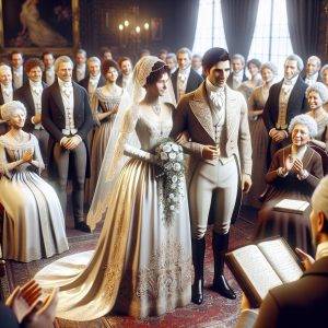 Regency-era themed wedding scene