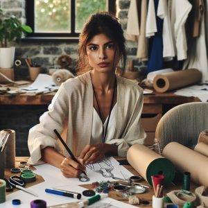 "Designer creating sustainable fashion"