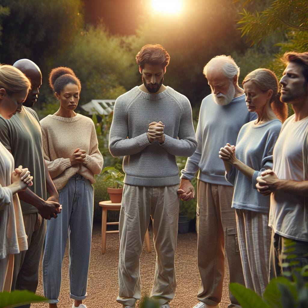 Group prayer outdoors together.