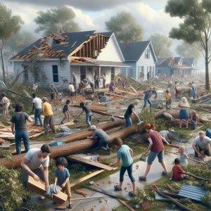 "Community rebuilding after storm"