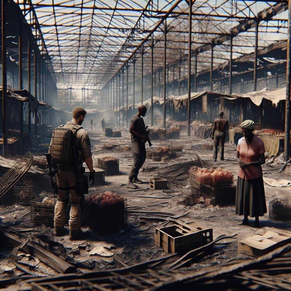 "Abandoned market after fire"