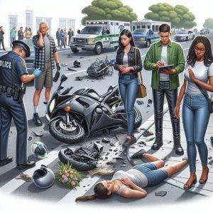 Motorcycle accident aftermath illustration