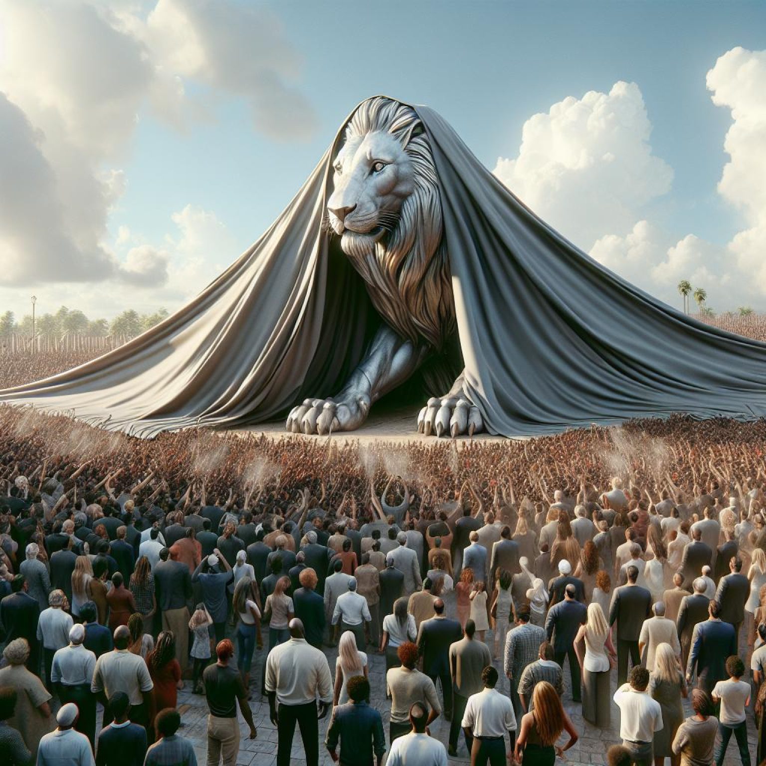Giant lion statue unveiling