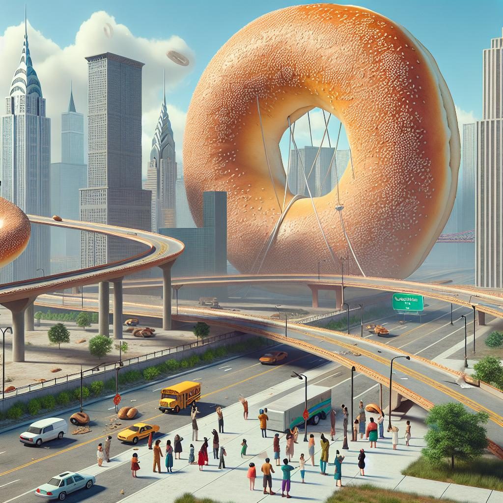 Bagels conquering urban landscape.