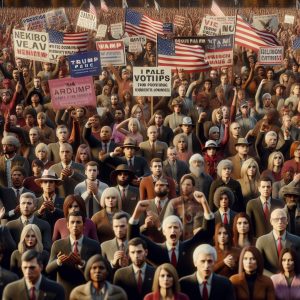 Tense political rally crowd