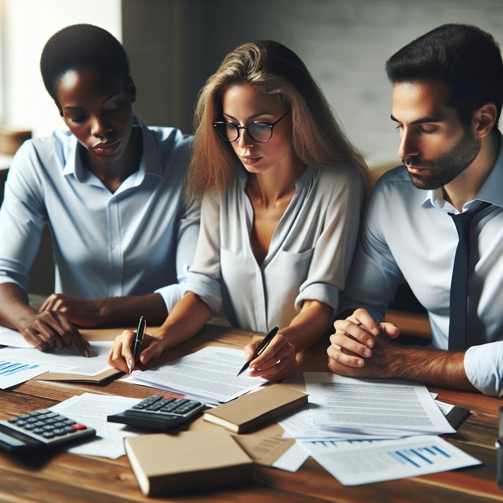 Homeowners reviewing financial documents.