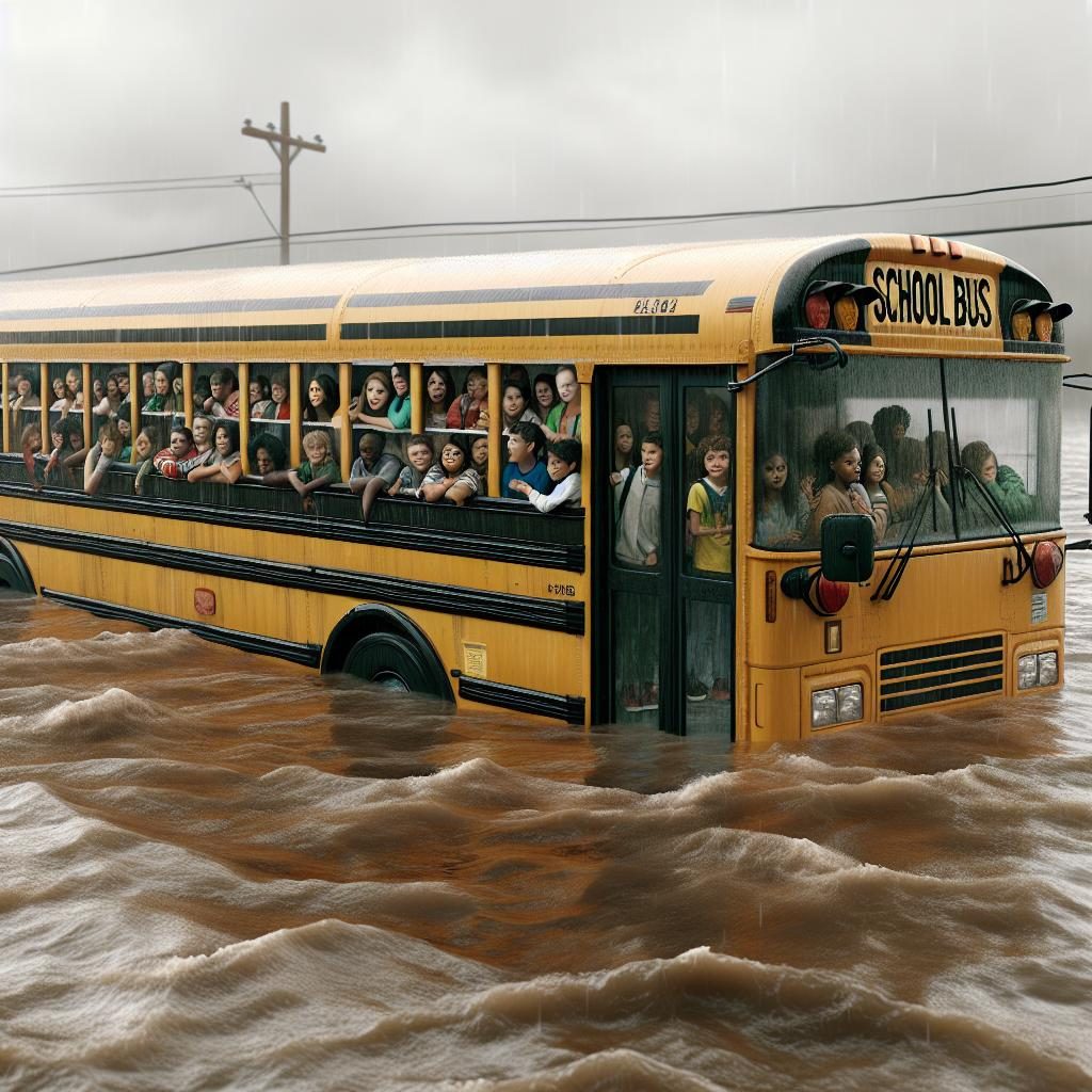 School bus in flood.