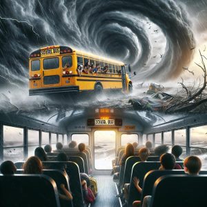 School bus in storm.