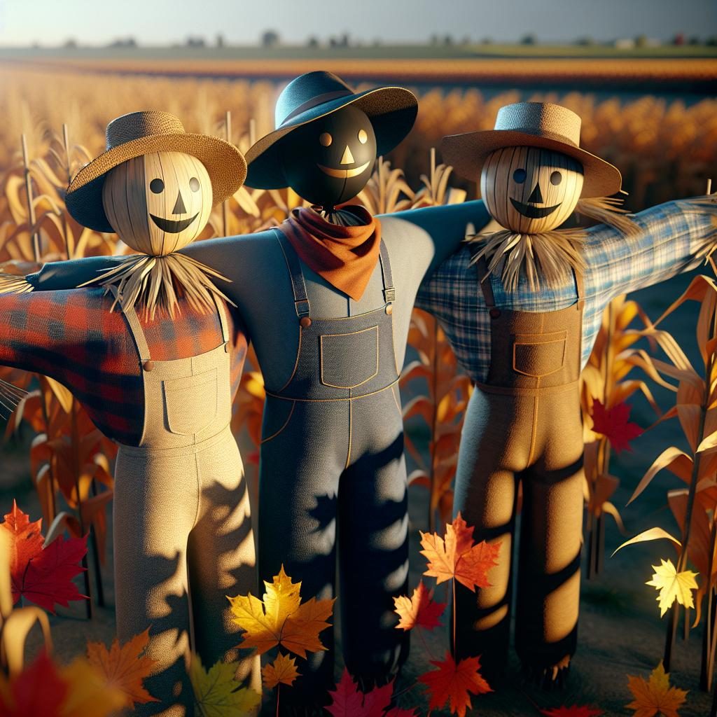 Fall themed scarecrows interacting.