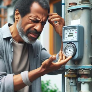 Confused resident checking water meter