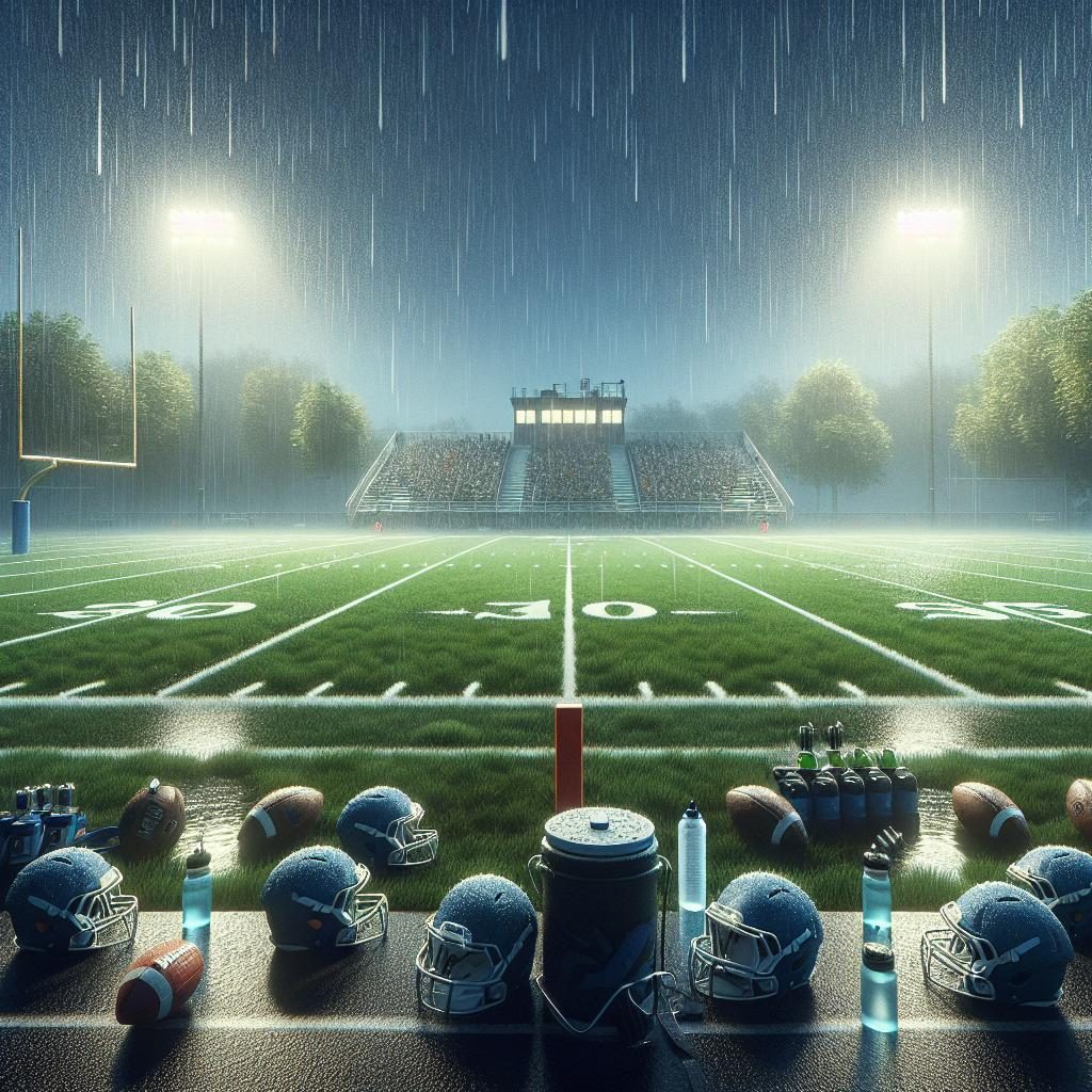 Football Field Under Rain