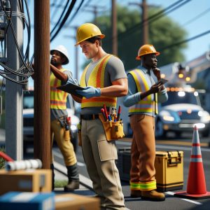 Utility workers preparing safety