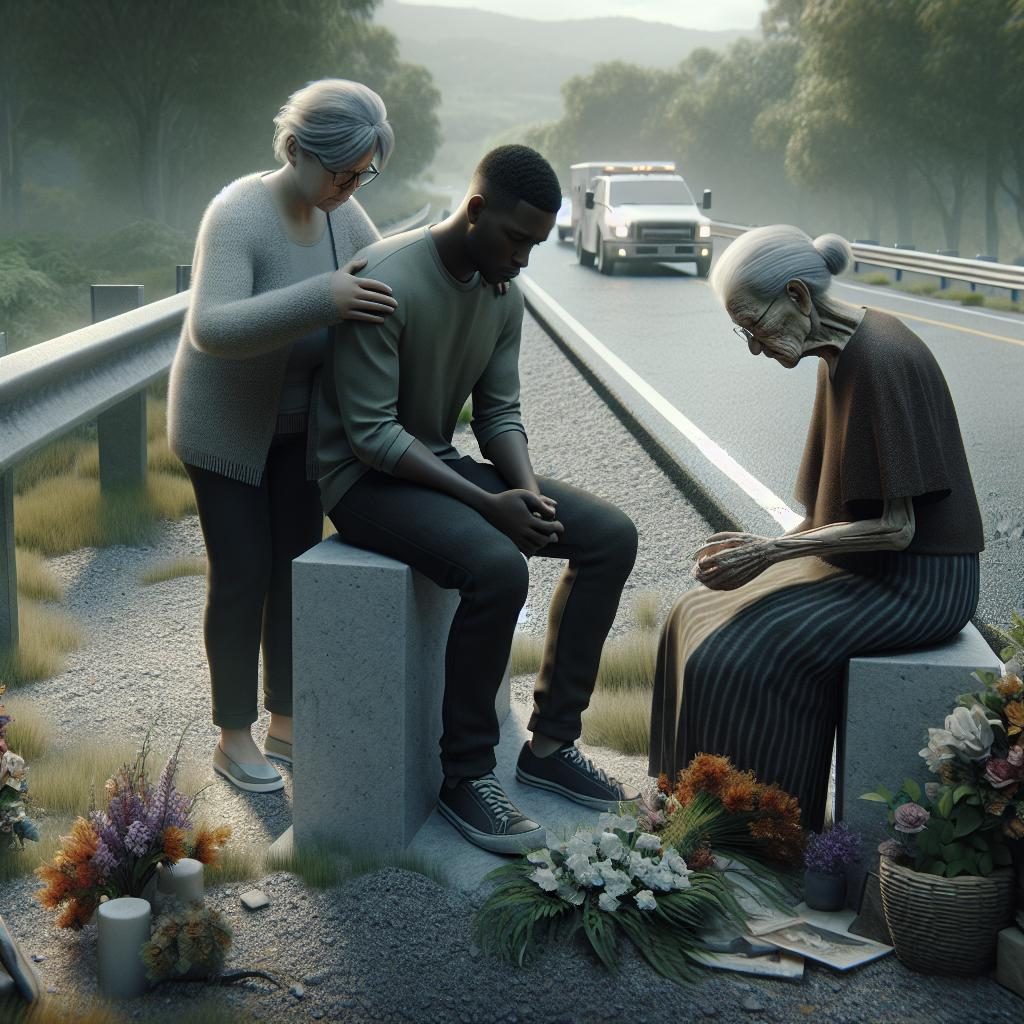 Somber roadside memorial