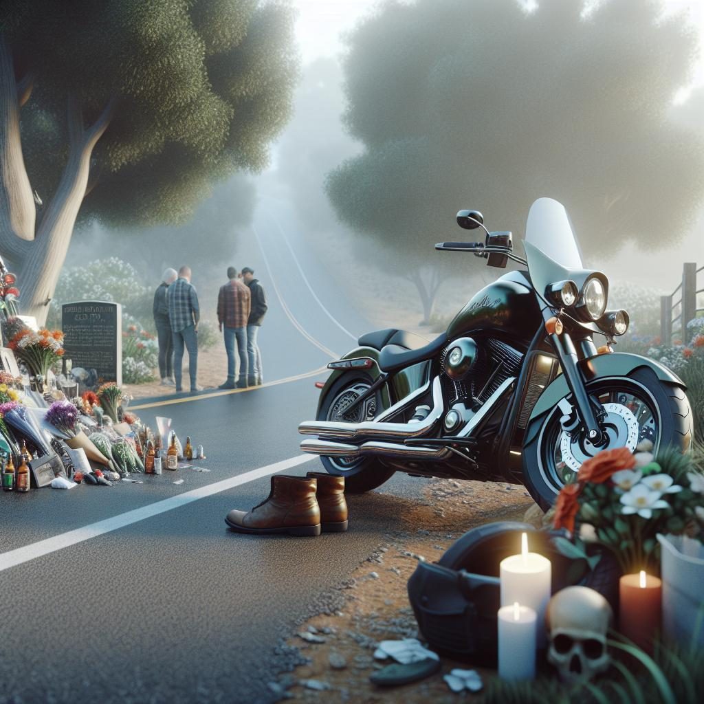 Motorcycle on roadside memorial