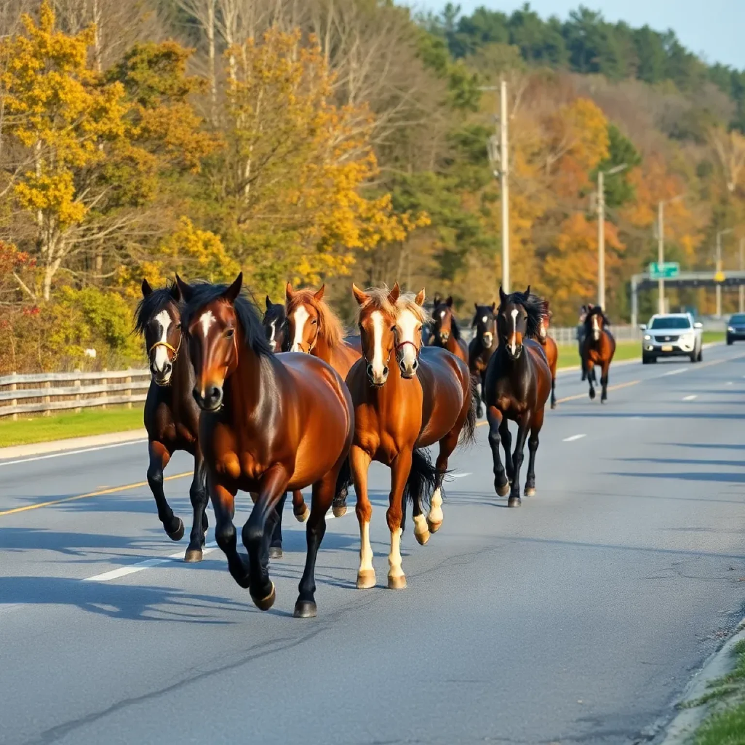 Horses on highway chaos