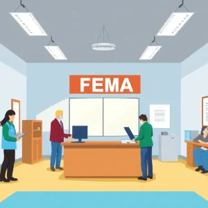 FEMA representatives helping residents at Chester County claims center.