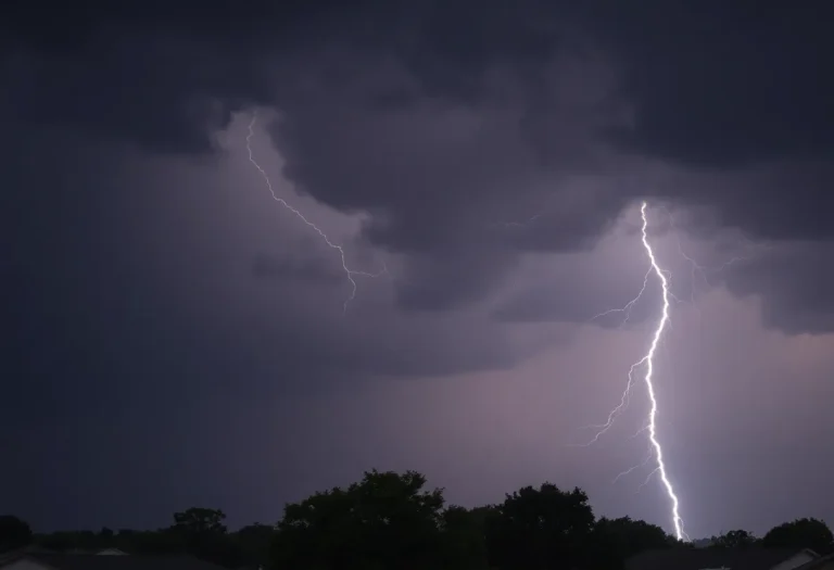 Severe thunderstorm clouds with lightning above Southern Spartanburg