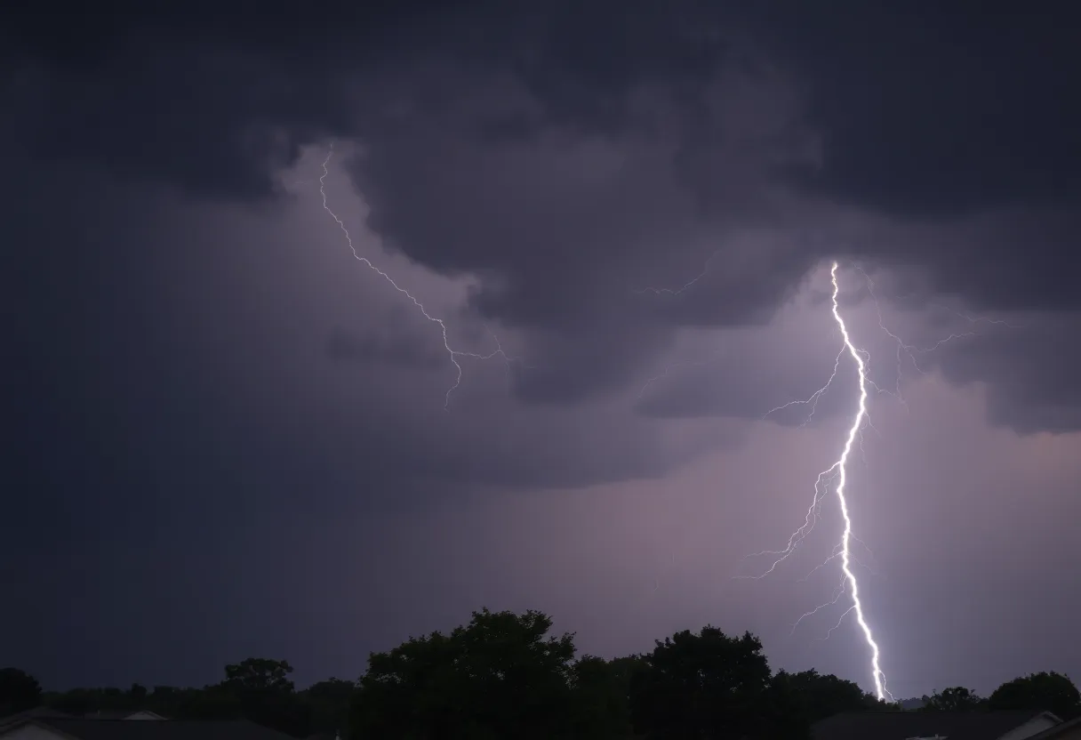 Severe thunderstorm clouds with lightning above Southern Spartanburg