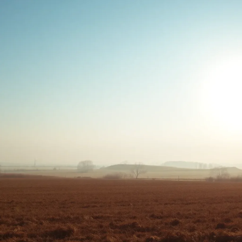 Evocative landscape of dry fields under a warm winter sun.