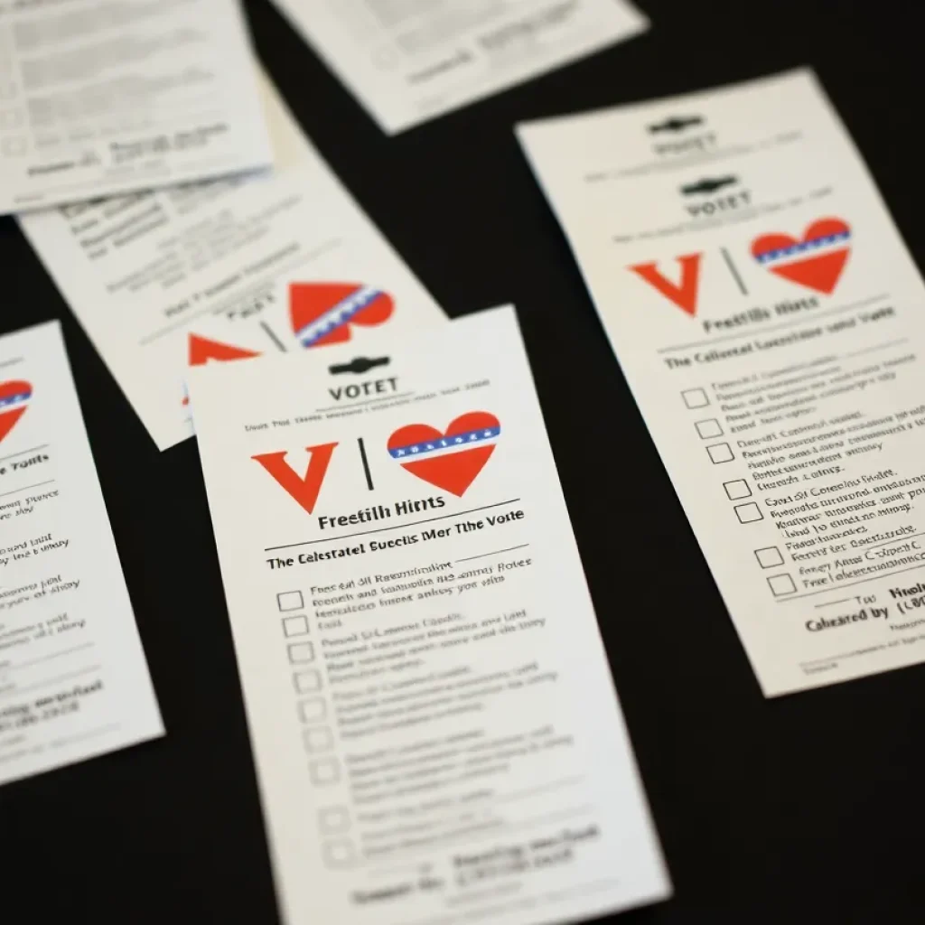 Voter ballots with subtle hints of celebration and unity.