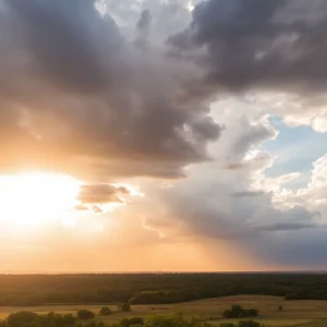 Austin weather forecast showing mixed conditions of rain and sun