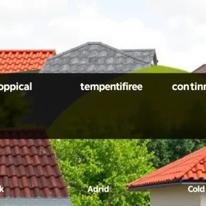 Illustration of roofing materials suited for various climates.