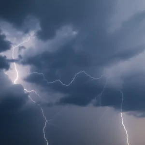 Dark storm clouds over Charleston indicating a thunderstorm