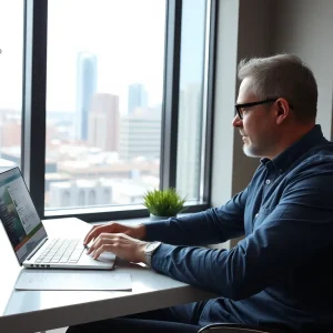 Business owner in Tulsa using email marketing software on a laptop