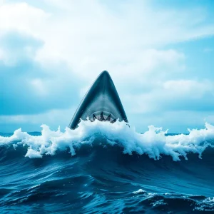 A shark fin in calm waters representing innovative marketing strategies