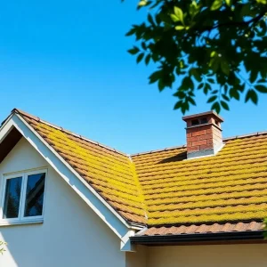 Homeowner removing moss and algae from a roof