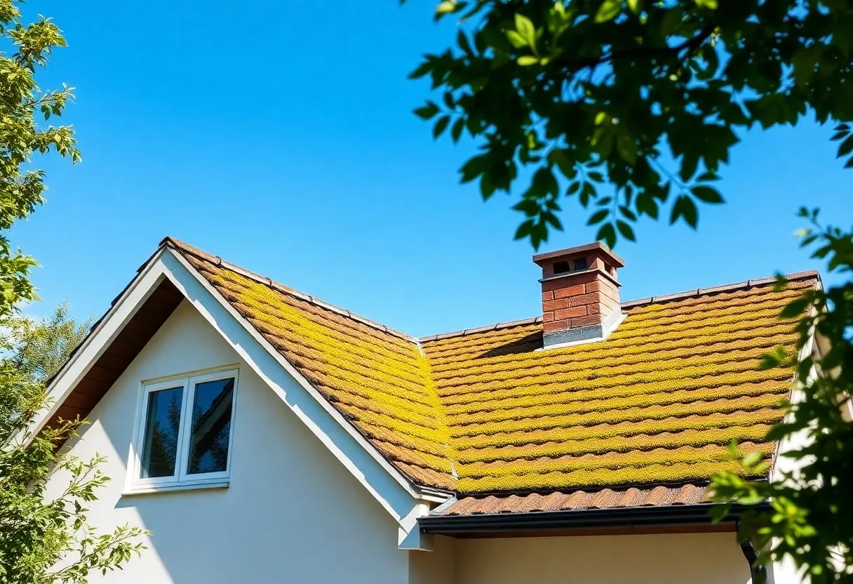 Homeowner removing moss and algae from a roof