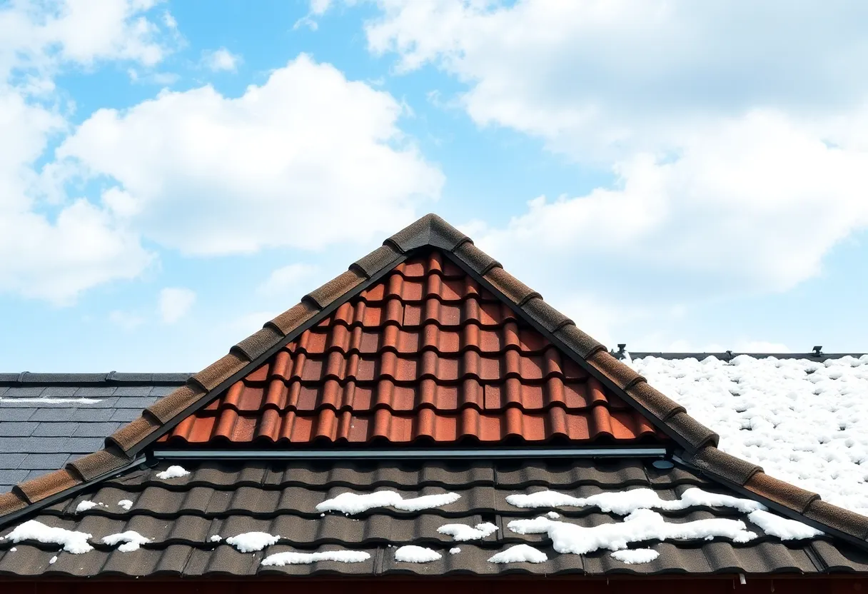 A collage of roofing options for different climates, including metal, tile, and asphalt shingles.