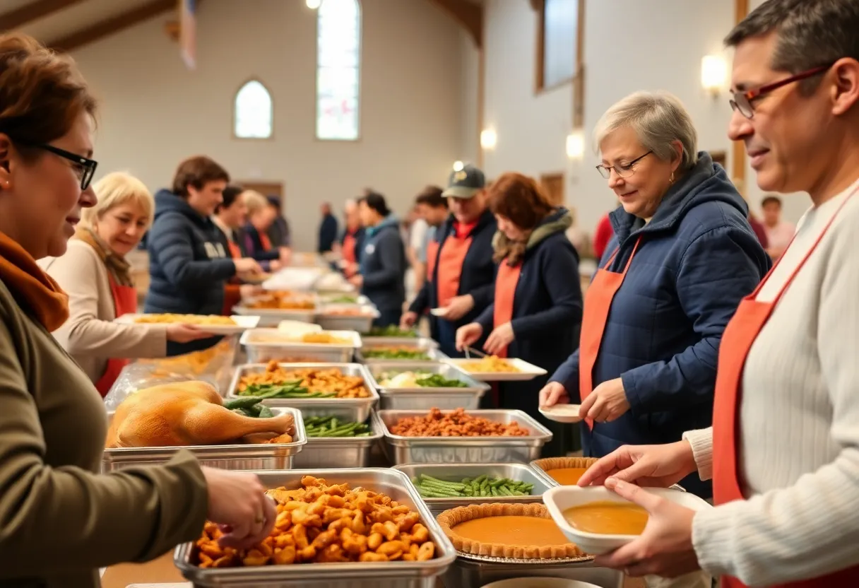 Volunteers serving Thanksgiving meals at Illumine Church in Rock Hill.