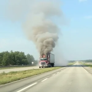 Tractor Trailer Fire Causes Lane Closures on I-77 South