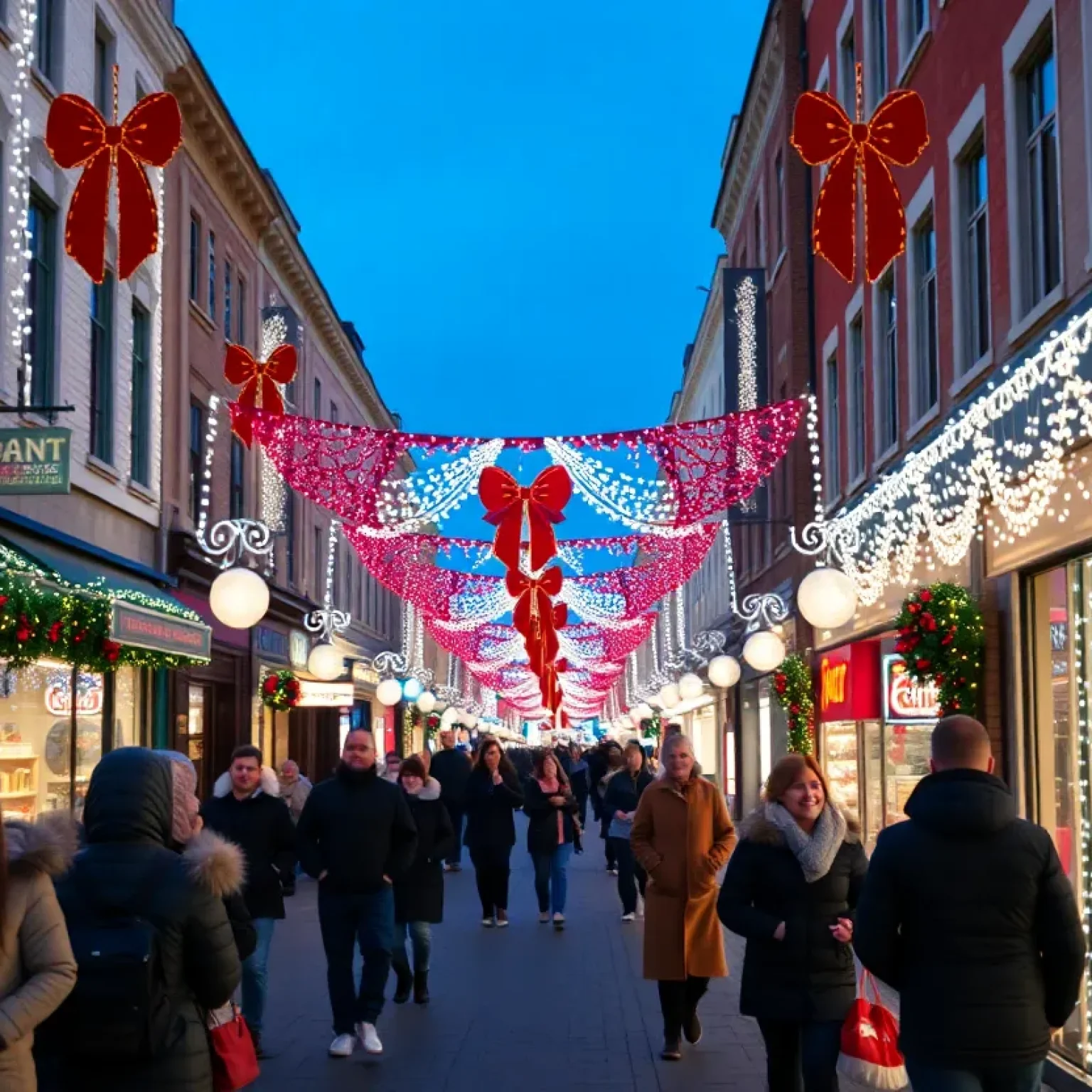 Illuminated street in Charlotte during holiday season