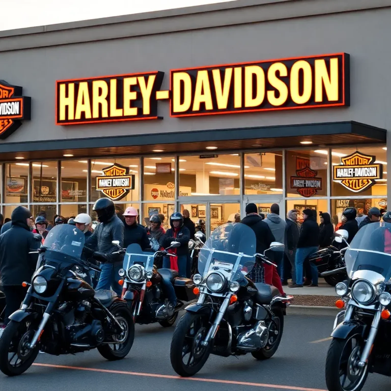 Exterior of Dog House Harley-Davidson dealership with motorcycles